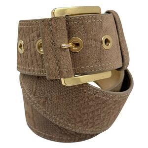 Via Spiga Snake Embossed Suede Leather Wide Belt Gold Hardware Y2K Low Slung L
